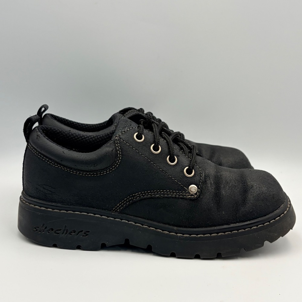 Vintage Skechers Y2K Black Leather Oxford Shoes Womens 7.5 Lug Sole Chunky 2174 - Picture 4 of 14